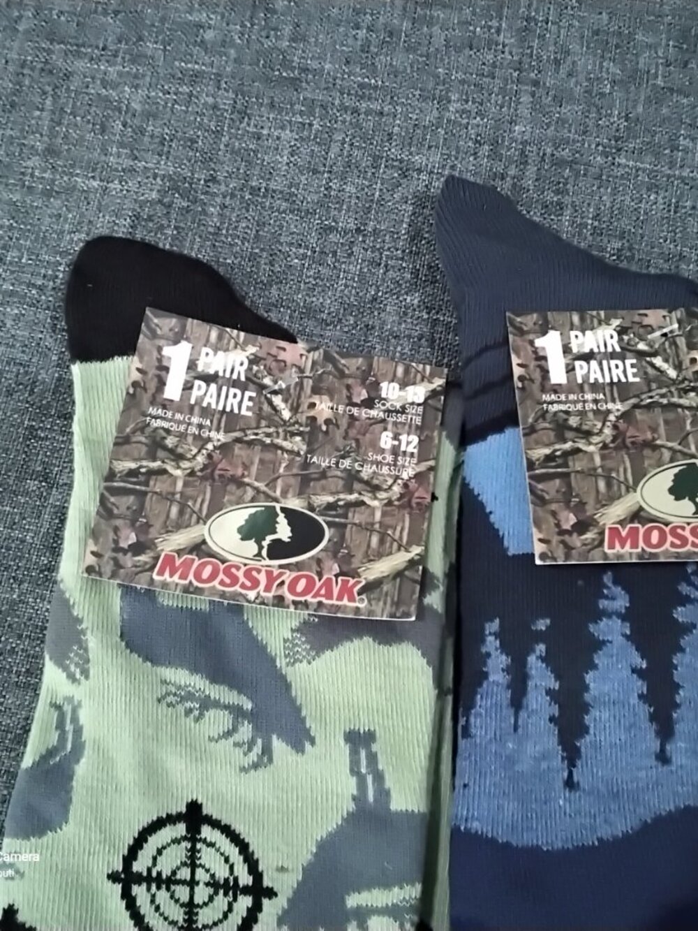 2 Pair Set of Men Gray Mossy Oak Forest & Blue Duck Hunters Crew Socks 6-12 New